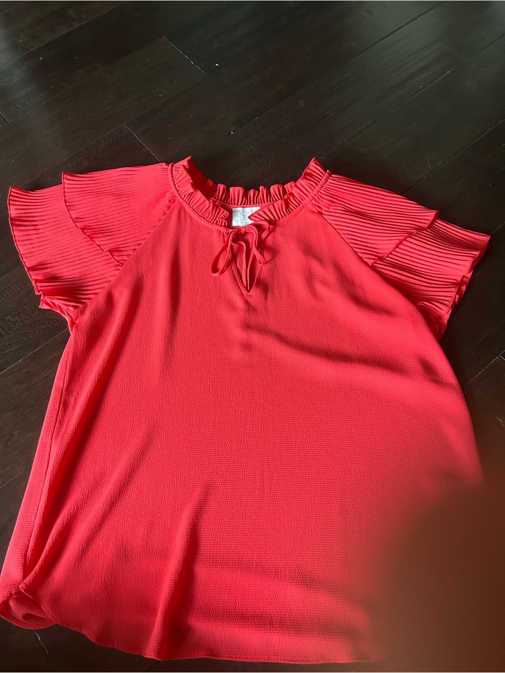 Violet & Claire Red Ruffle Neck Pleated Sleeve Blouse